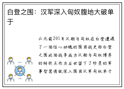 白登之围：汉军深入匈奴腹地大破单于